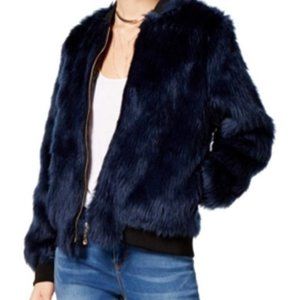 Cute Say What Navy Faux Fur Bomber  Jacket